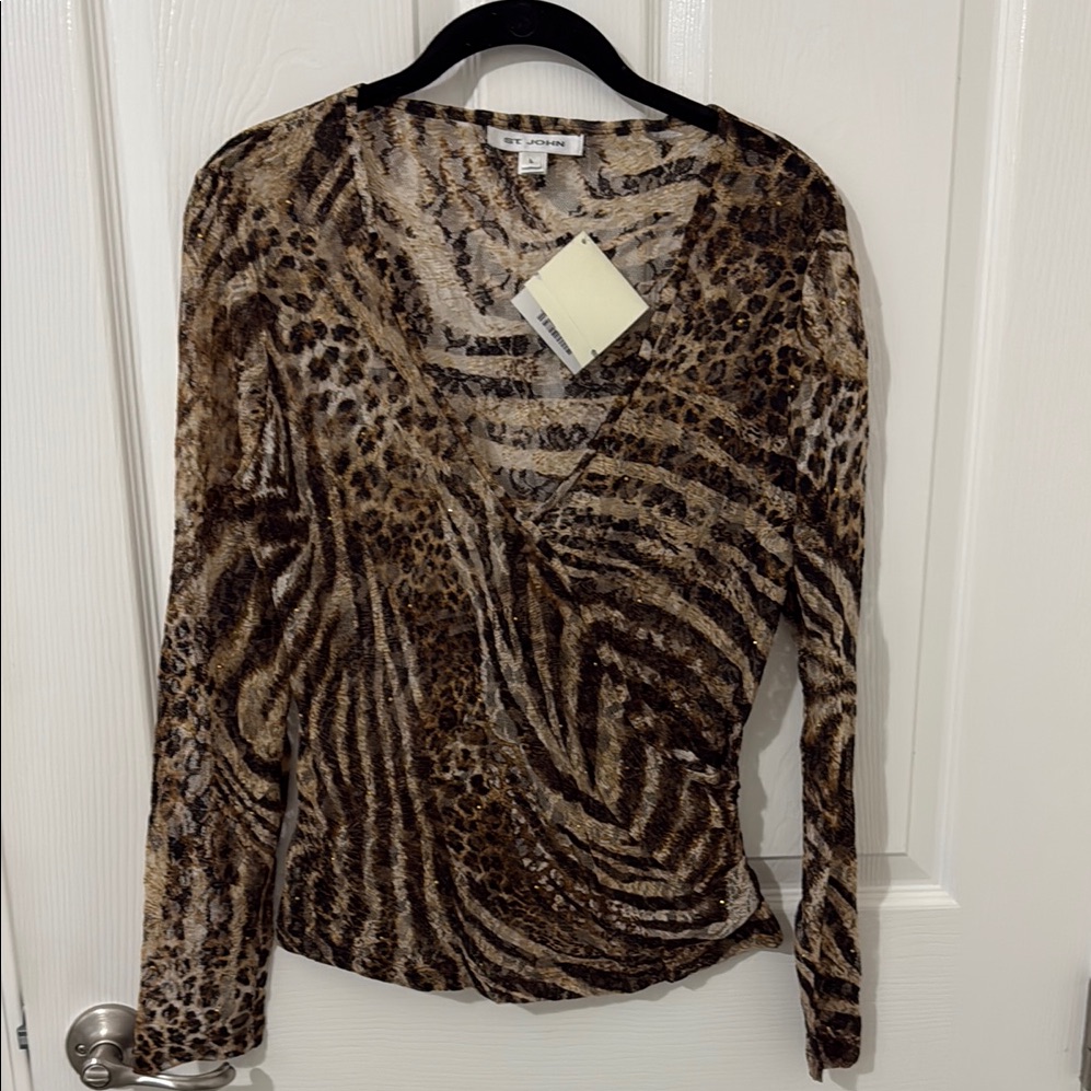 St. John Collection Brown Animal Print Blouse